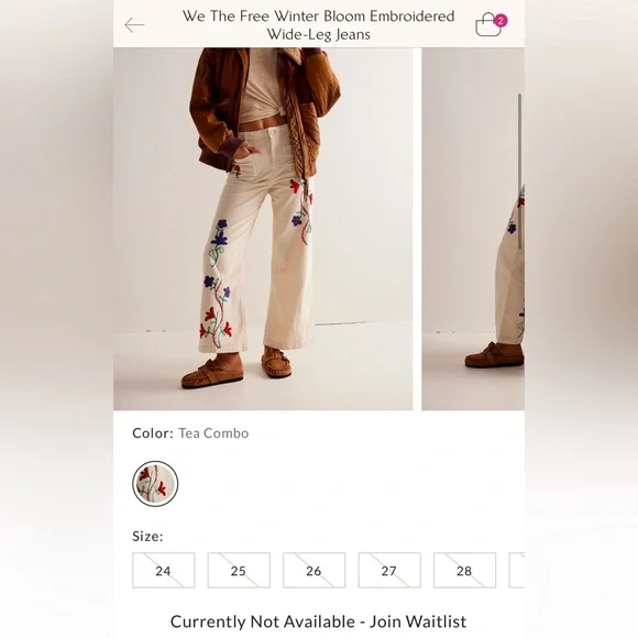 Free People Cream Embroidered Flare Jeans